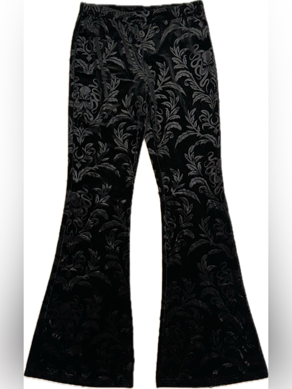 Black Velvet Whimsigoth Burnout Flared Pants